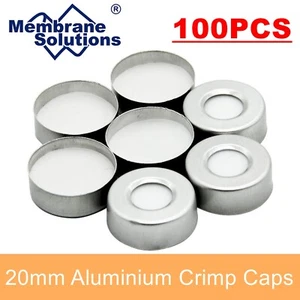 100 PIEZAS tapas engarzadas superiores 20 mm orificio de aluminio PTFE/silicona septa para viales de espacio de cabeza - Imagen 1 de 15