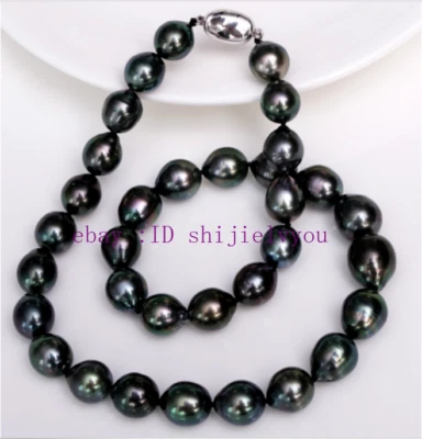 8-9 мм таитянский подлинный черный павлин барокко рис жемчуг ожерелье 18» - Изображение 1 из 4