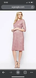 NWT ASOS US 4 UK 8 Maternity Lace Bodycon Dress 3/4 Sleeve Ribbon Detail Pink - Picture 1 of 10