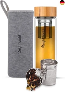 Teeflasche mit Sieb to Go - Trinkflasche 500ml aus Borosilikatglas - BPA-frei - Bild 1 von 9