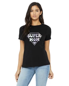 Super Mom Damen T-Shirt Regenbogen Silber Bedruckt - Bild 1 von 5