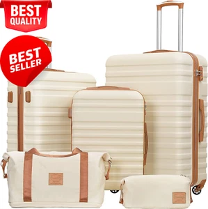 5-Piece Suitcase Trolley Set, Carry On Cabin Luggage with Travel & Toiletry Bag - Picture 1 of 12