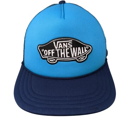 VANS Off The Wall Snapback Trucker Sombrero Azul Talla Única Ajustable Malla Cuerda Trasera Foto 1 de 4