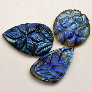 Lote de 3 piezas de piedras preciosas sueltas talladas en labradorita natural de 110 quilates 35x22 25x25 mm #R-13661 - Imagen 1 de 5
