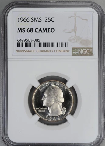 1966 SMS Washington Quarter NGC MS 68 CAMEO Top Pop Registry Coin Cover