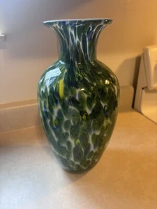 Große Murano Stil Kunst Glas Vase Pfauenfeder Stil Vase - Bild 1 von 6