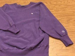 VTG 70s 80s Reverse Weave Champion Sweater XL Purple Pullover Sweatshirt Made US - Picture 1 of 14