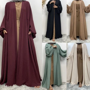 Vestido Largo Ramadán Abierto Caftán Musulmán Dubai Abaya Cárdigan Kimono Caftán Islámico - Imagen 1 de 55