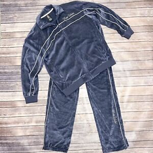 Ecko Unltd Blue Velour Zip Up Jacket Pants Track Suit Y2K Large **RUNS SMALL