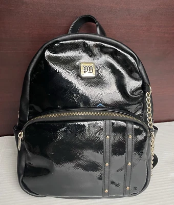 Playboy Spencer's Black Pebbled Bunny Leather Small Backpack Gold Chain Straps - Image 1 of 4