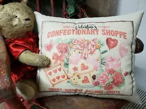 VINTAGE SHABBY PRIMITIVE VICTORIAN STYLE VALENTINE CANDY COOKIE STORE PILLOW - Picture 1 of 9