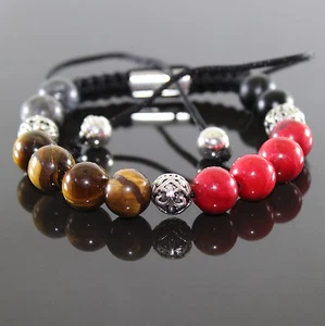 Damen Herren Edelstein Antiksilber Tigerauge Perlen Shamballa Armband rot/braun - Bild 1 von 1