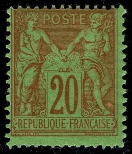 U6909 FRANCE 1877 Type Sage 20c red on green Maury 96 MH - Picture 1 of 2