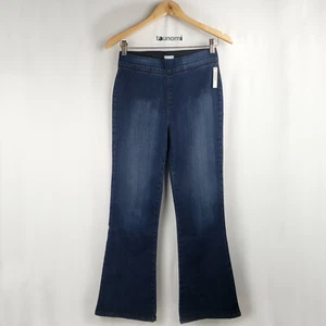 Women's High Rise Ankle Crop Flare Dark Blue Denim Pull-On Stretch Jean [XS/S/M] - Picture 1 of 8