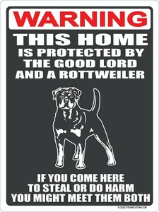 Letrero Rottweiler 9"x12" Advertencia Protegido por el Buen Señor Metal - Imagen 1 de 3