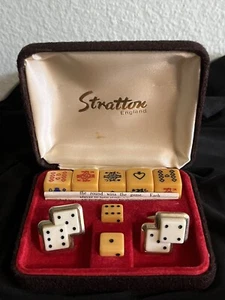 Vintage Stratton Poker Dice Cufflinks with Dice and Poker Dice Game Original Box - Picture 1 of 16