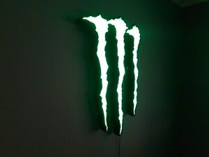 MONSTER ENERGY Drink Large Acrylic 60x45cm LED Light Up Wall Display Fluro Green