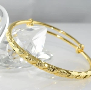 SALE 18K Yellow Gold filled ladies Push Bangle 6.5" Bracelet Birthday Gift 354 - Picture 1 of 27