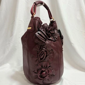 Valentino Garavani Hand Bag Tote Purse Rose Leather Bordeaux Authentic - Picture 1 of 24