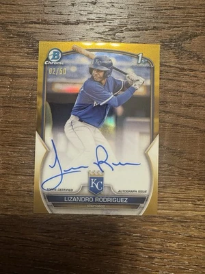 2023 Bowman Chrome Lizandro Rodriguez 1st True Gold Auto /50 Royals - Image 1 of 2