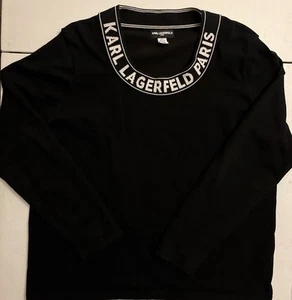 Karl Lagerfeld Paris Black White Knitted Logo Sweater Pullover XL - Picture 1 of 14