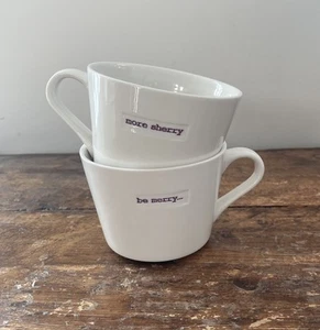 2 Keith Brymer Jones Word Range Porcelain Mugs “be merry“ & "more sherry" Set - Picture 1 of 8