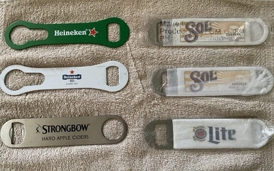 6 - SPEED BOTTLE OPENERS-3 UNUSED~HEINEKEN, LITE,SOL,STRONGBOW - Image 1 of 4