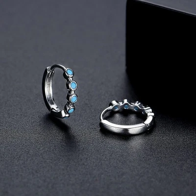 Damen Kinder Ohrringe Klapp Creolen Rhodiniert Türkis Ohrschmuck Kinderschmuck - Bild 1 von 4