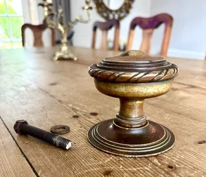Large Heavy Antique Georgian Brass Central Round Rope Edge Door Pull Handle Knob - Picture 1 of 17