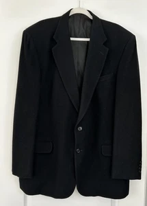 Stafford Camel Hair Blazer Mens Size 46 L Long Jacket Black 2 Button Sport Coat - Picture 1 of 16