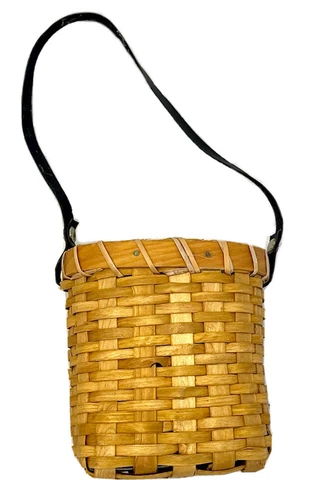 Hanging Planter Basket Small With Insert Vintage Brown Strap 3.5” x 4.5” Cover