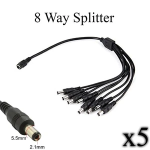 Pack of 5 DC Power Supply 8way Splitter Plug Cable Adapter Connector CCTV Camera - Picture 1 of 7