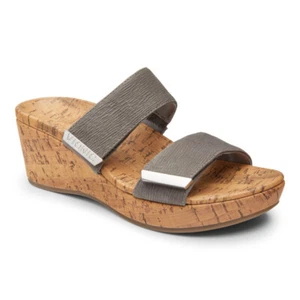 Vionic Atlantic Pepper Cork Wedge Sandal Slate Grey Ruched Nubuck Size 7 - Picture 1 of 5