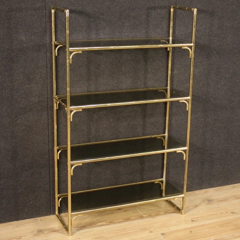 Bookshelf in gold metal faux bamboo etagere vintage 4 shelves glass furniture Cover