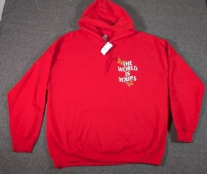 Rue21 Hoodie Cotton Fleece Red Sweatshirt Unisex The World Is Yours XL - Picture 1 of 8