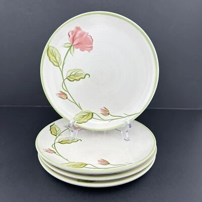 Block GARDEN ROSE Salad Plates (4) Hand Painted Flowers MINT Condition - Image 1 of 4