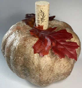 Faux Pumpkin Custom Decoupaged Finish Applied Cork Stem Fall Decor - Picture 1 of 6