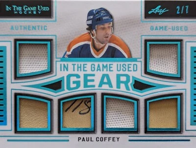 🔥#/7 PAUL COFFEY 6 RELICS 2020-21 LEAF IN THE GAME USED JERSEY ITG JERSEY GEAR - Image 1 of 4