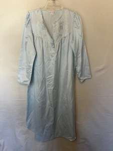 Womens Miss Elaine S brushed flannel satin nightgown Light blue EUC - Picture 1 of 4