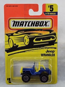 Matchbox Jeep Wrangler 4x4 #5 de 75 Metalflake Blue 1996 como nuevo en tarjeta Tailandia - Imagen 1 de 10
