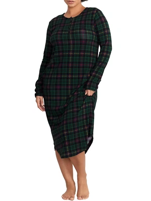 Новый с ярлыками $59 Lauren Ralph Lauren темно-синий клетку 46» длинный балет Sleepshirt ночная рубашка Sz L - Изображение 1 из 4