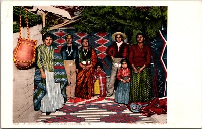 Albuquerque NM A Group of Navajos & their Blankets Vintage Postcard c 1905 - Image 1 of 2