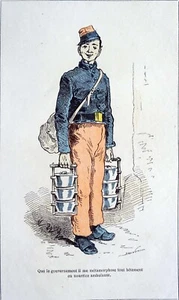 SOLDAT sous NAPOLEON III portant les rations - Gravure 19e (signé A. Grévin) - Imagen 1 de 2