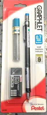 Lápis mecânico Pentel Graphlet 0,7 mm com 12 refis de chumbo HB e borracha vintage novo - Imagem 1 de 4