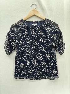 Madewell Memento kurze Bluse mit Rüschenärmeln dunkelblau gefüttert Gr. XS - Bild 1 von 7
