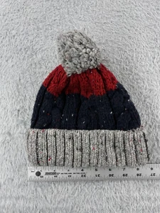 Gap Beanie Toque Youth Small Gray Blue Red Confetti Knit Wool Blend Ski Pom - Picture 1 of 8
