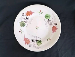 Antiker handbemalter 8" weiche Paste Perlgeschirr Teller rot grün lila - Bild 1 von 5