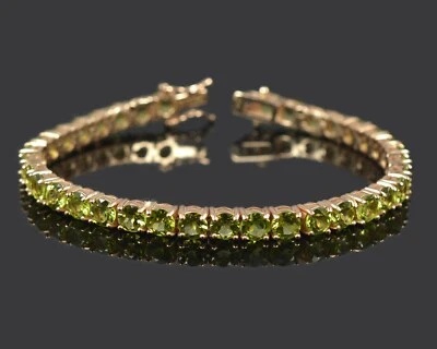 Natural Peridot Gemstone 925 Sterling Silver Tennis Bracelet Bridal Bracelet - Image 1 of 4