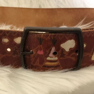 Leather belt with Native American stamped painting - Picture 1 of 6