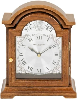 Mantel Clock William Widdop Broken Arch Wooden Roman Numerals  24cm Quartz W2619 - Image 1 of 3